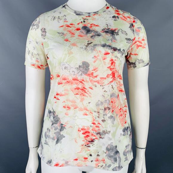PRABAL GURUNG Size L Multi Color Pink Polyester Floral T-Shirt - Picture 1 of 6